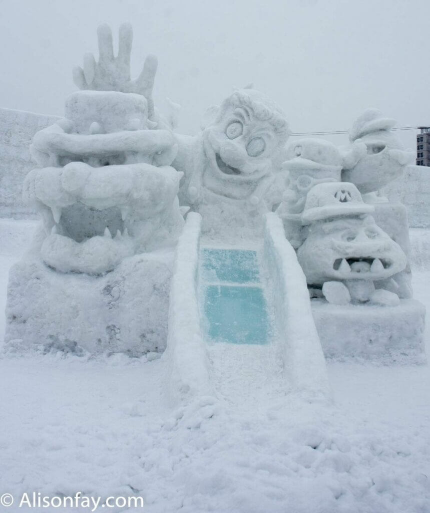 Mario World Snow Sculpture at the 59th Asahikawa Snow Festival