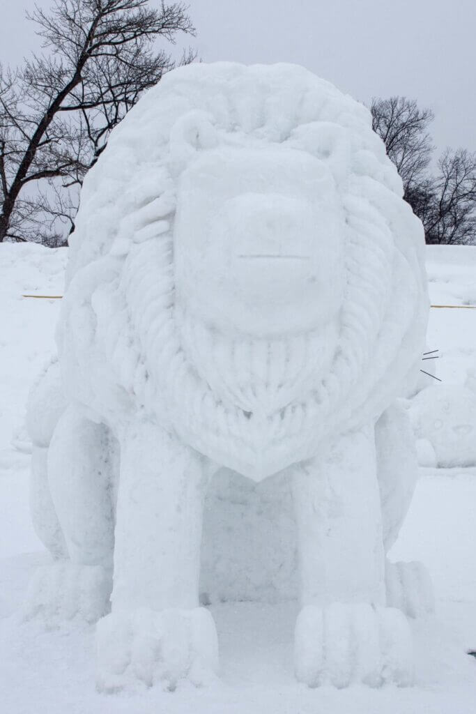 Lion snow sculpture at the 59th Asahikawa Snow Festival