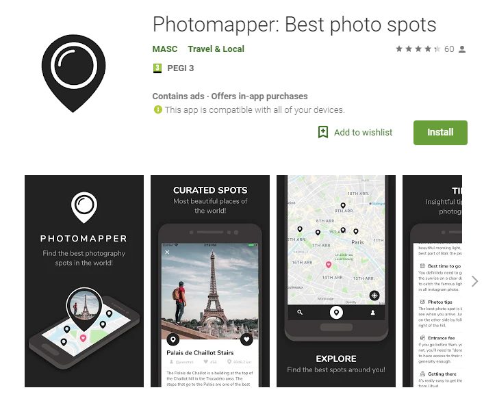 Photomapper, photo spot finder for travelling