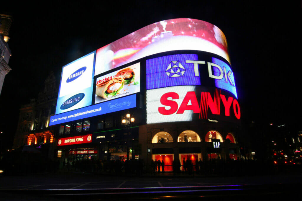 Neon lights at Piccadilly Circus in London that you can see on the tour