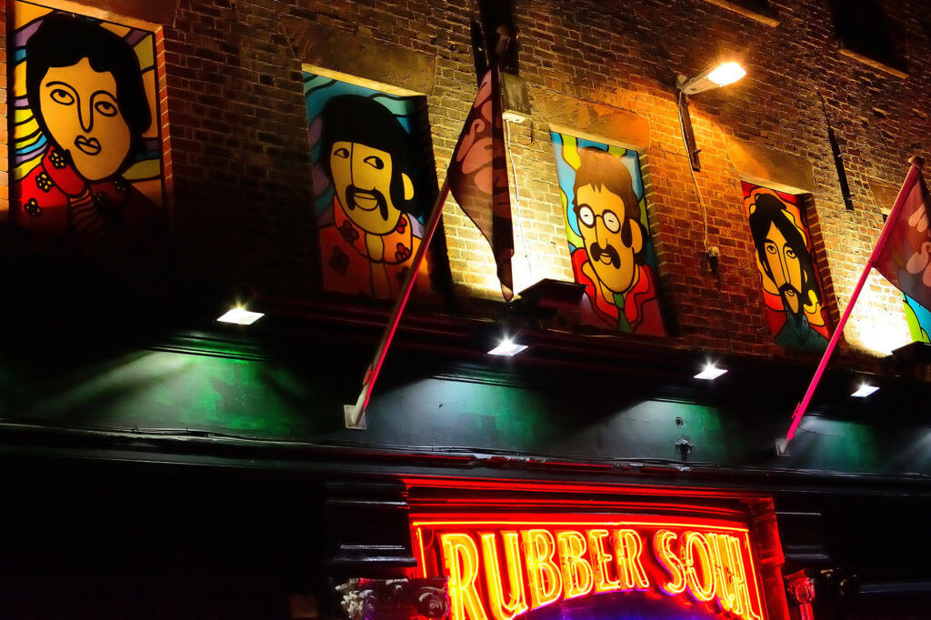 Rubber Soul in Liverpool at night