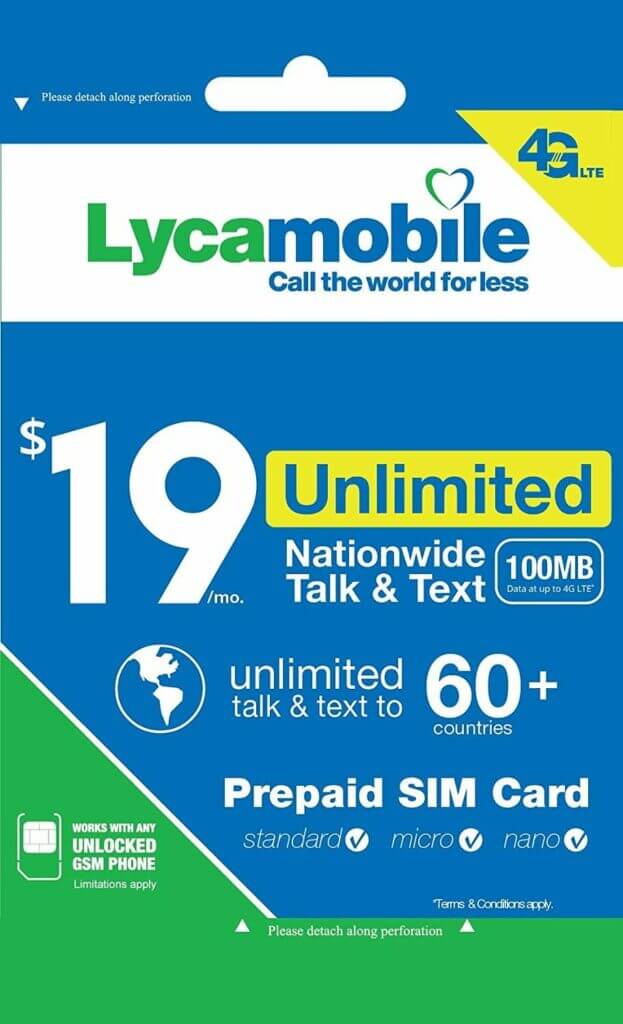 Lyca Mobile $19 unlimited nationwide talk & text sim card.