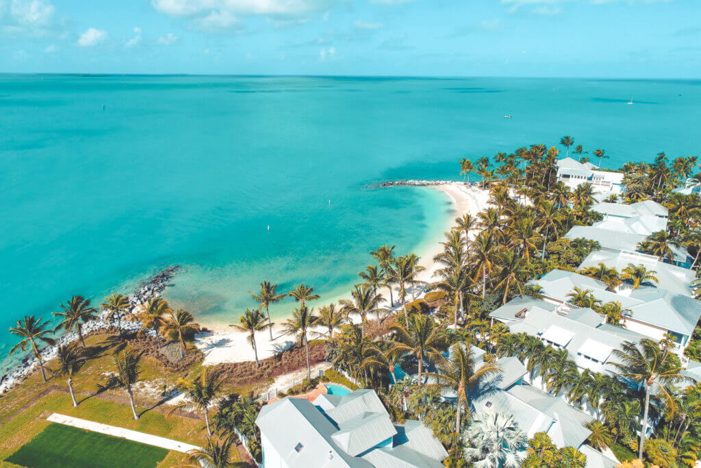 Aerial view of the baech at  Fort Zachary Taylor State Park