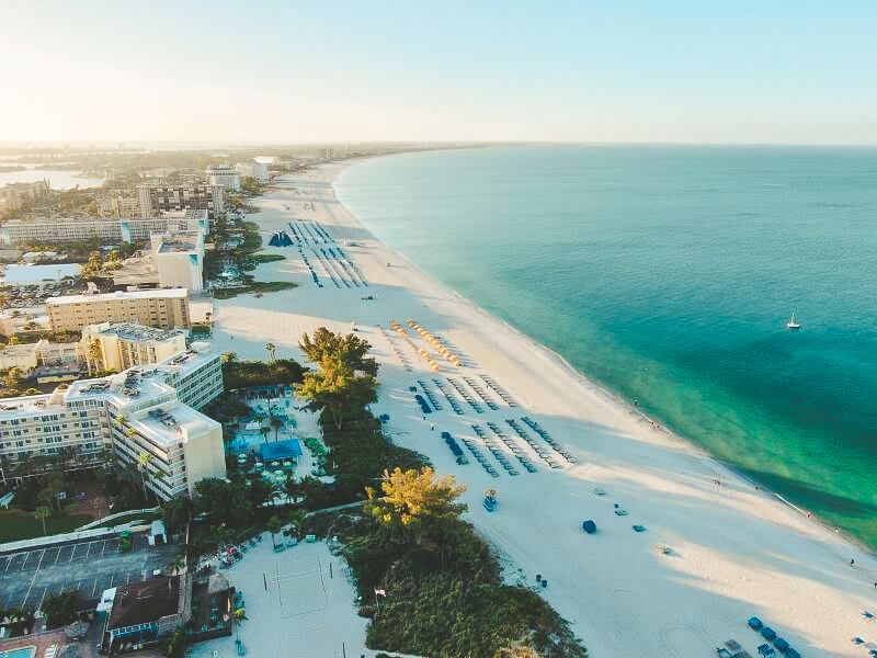 Aerial view of St Pete's Beach in Tampa Bay