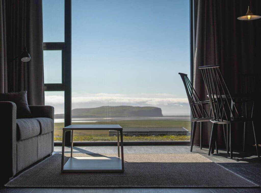 view from a suite at black beach suites in Iceland
